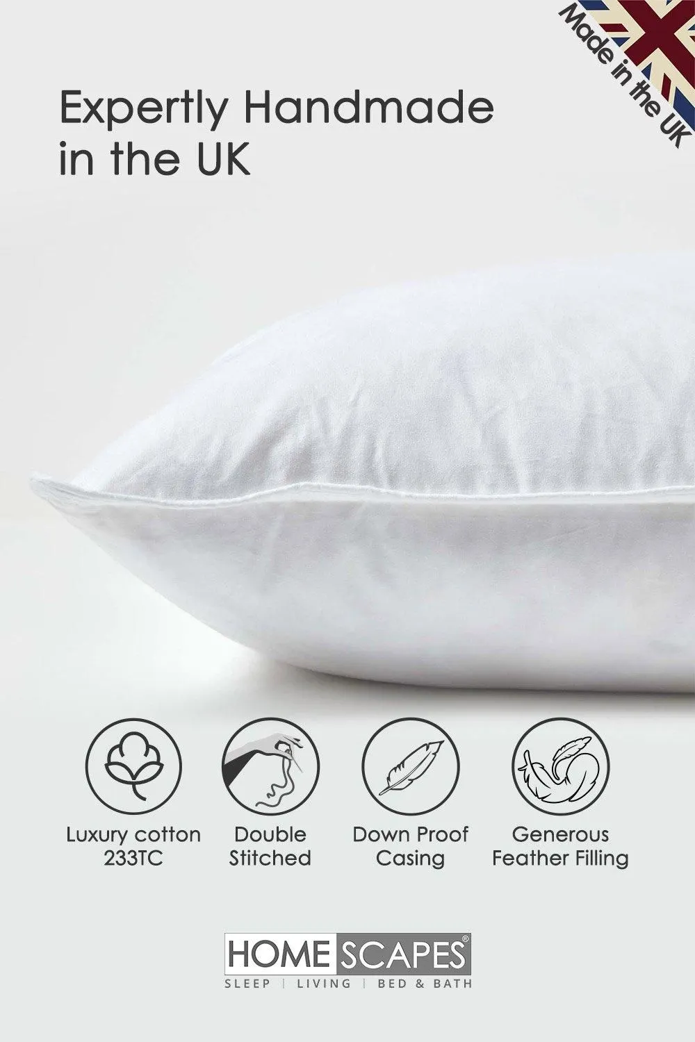 Homescapes Duck Feather Cushion Pads - Luxury Cushion Filler & Inserts in White 2