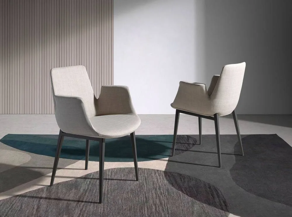 Angel Cerda Grey Fabric Dining Chair with Armrests, Black Steel 3