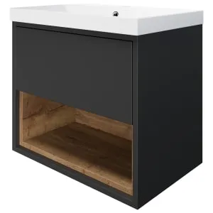 Wickes Nexus Graphite & Natural Halifax Oak Wall Hung Vanity Unit & Nexus Basin - 546 x 600mm