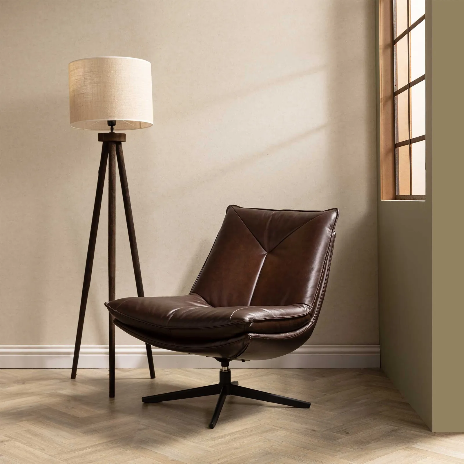 Cormac Swivel Armchair, Brown Leather | Barker & Stonehouse 2