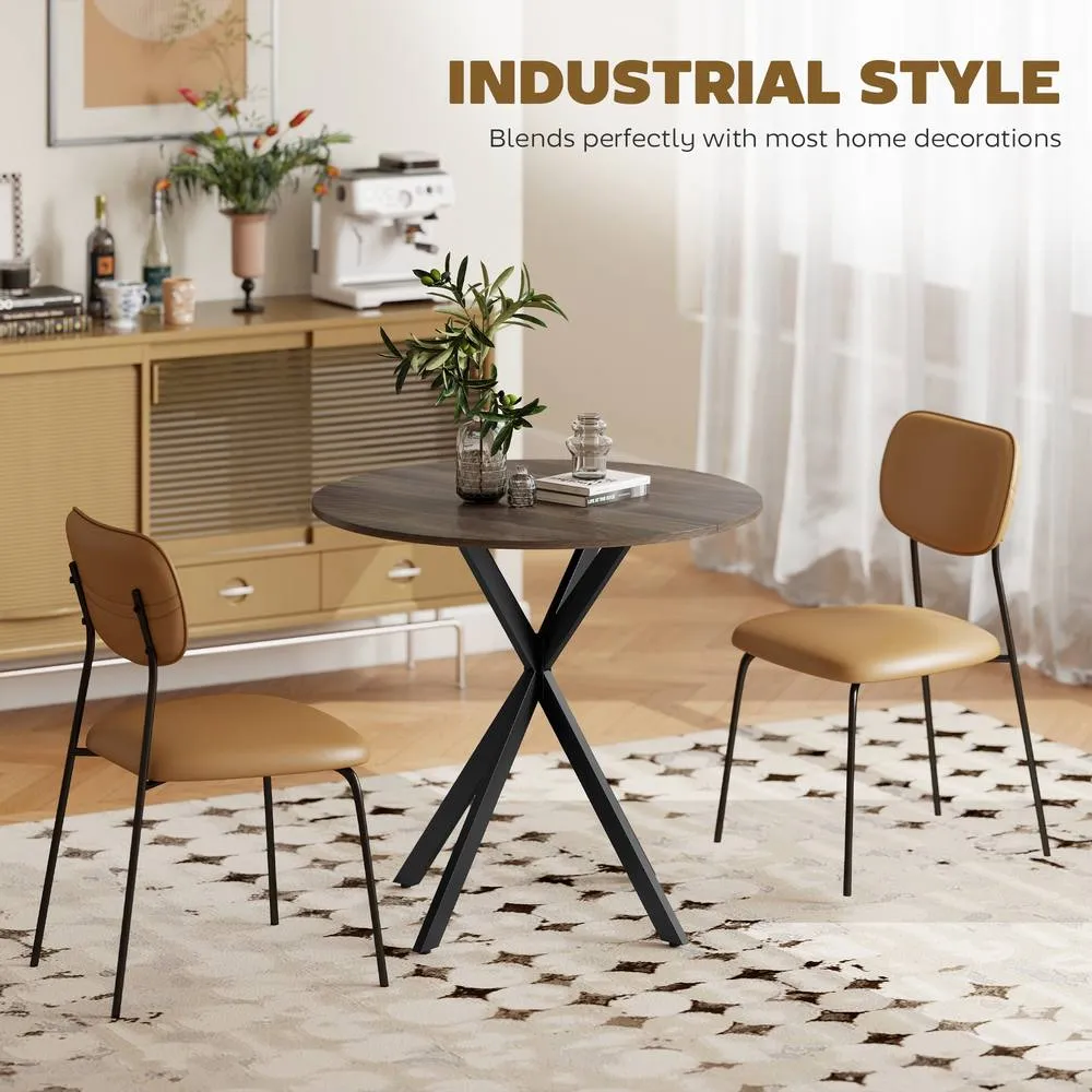HOMCOM 80cm Round Dining Table, Industrial Kitchen Table with Steel Legs in Brown 5