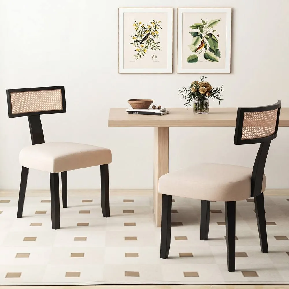 Costway Set of 2 Dining Chairs Linen Fabric Upholstered Accent Chairs 6