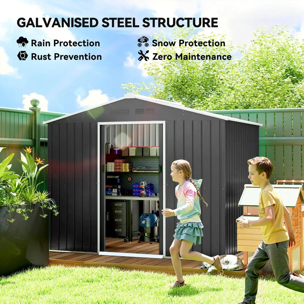 OUTSUNNY 8 x 6ft Garden Storage Shed with Double Door, Dark Grey 4