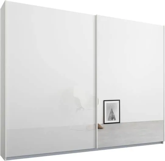 Malix 2 door 225cm Sliding Wardrobe, White Frame, White Glass and Mirror Doors