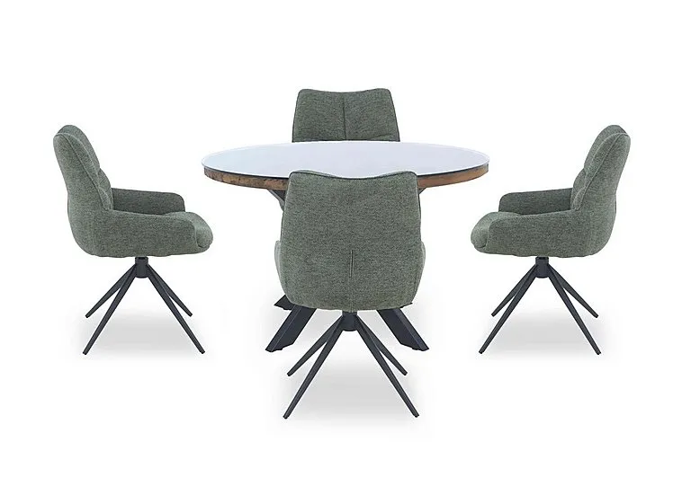 Kiara Round Dining Table with 4 Swivel Fabric Chairs - Forest