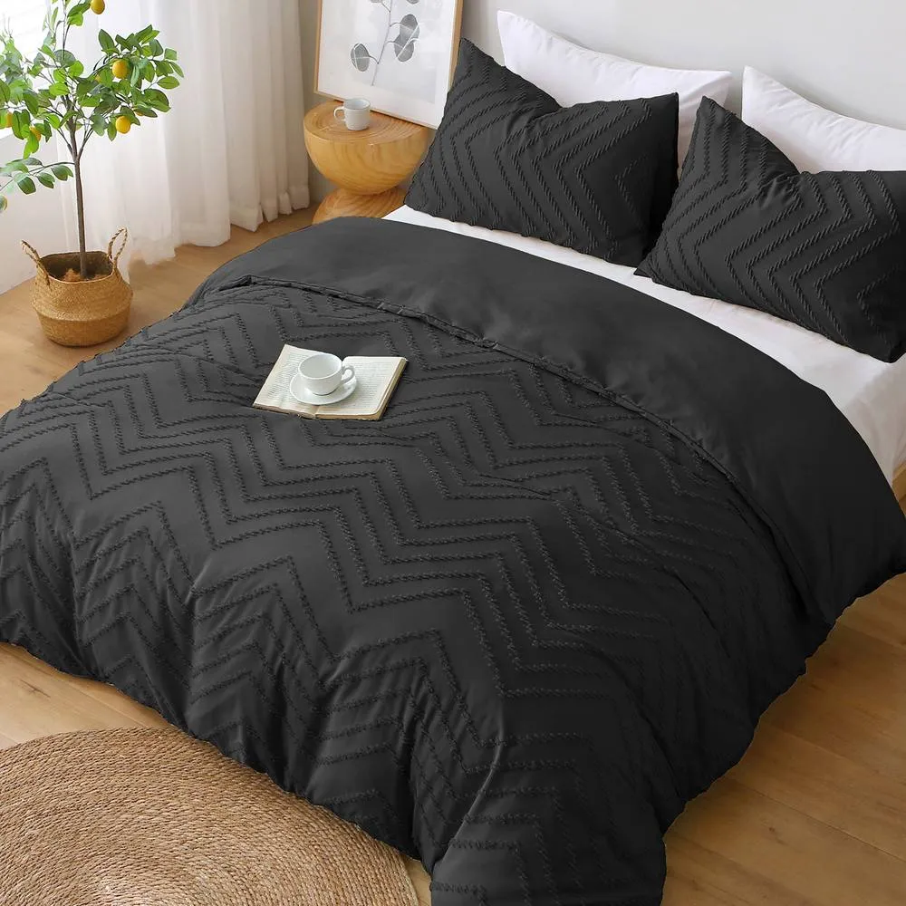 Pamposh Ultra Soft Tufted Duvet Cover Set King Size Quilt Covers in Black