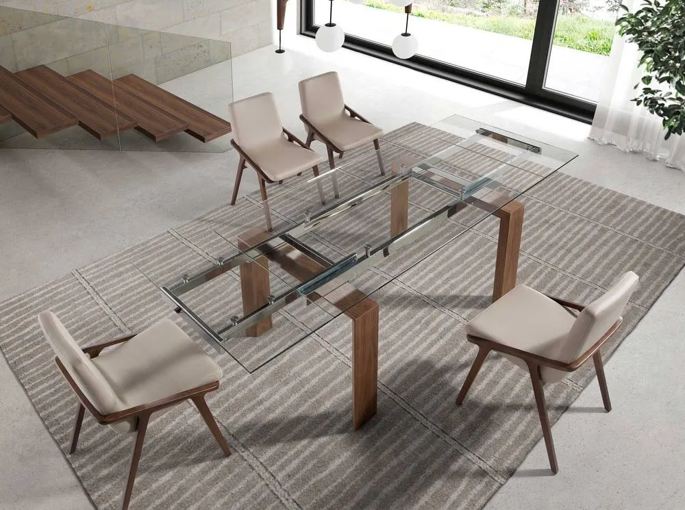 Angel Cerda Model Extending Dining Table - Tempered Glass Top in Walnut 4