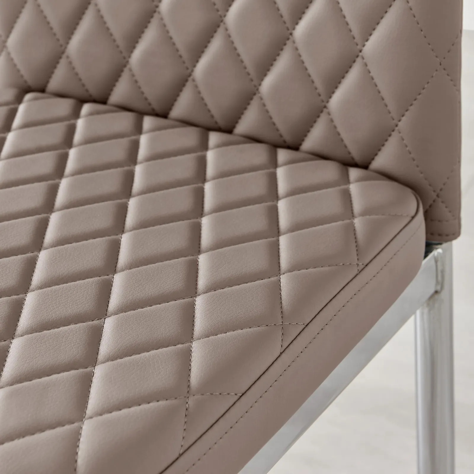 FurnitureboxUK Set of 4 Milan High Back Soft Touch Diamond Pattern Faux Leather Dining Chairs With Silver Chrome Metal Legs in Beige 6