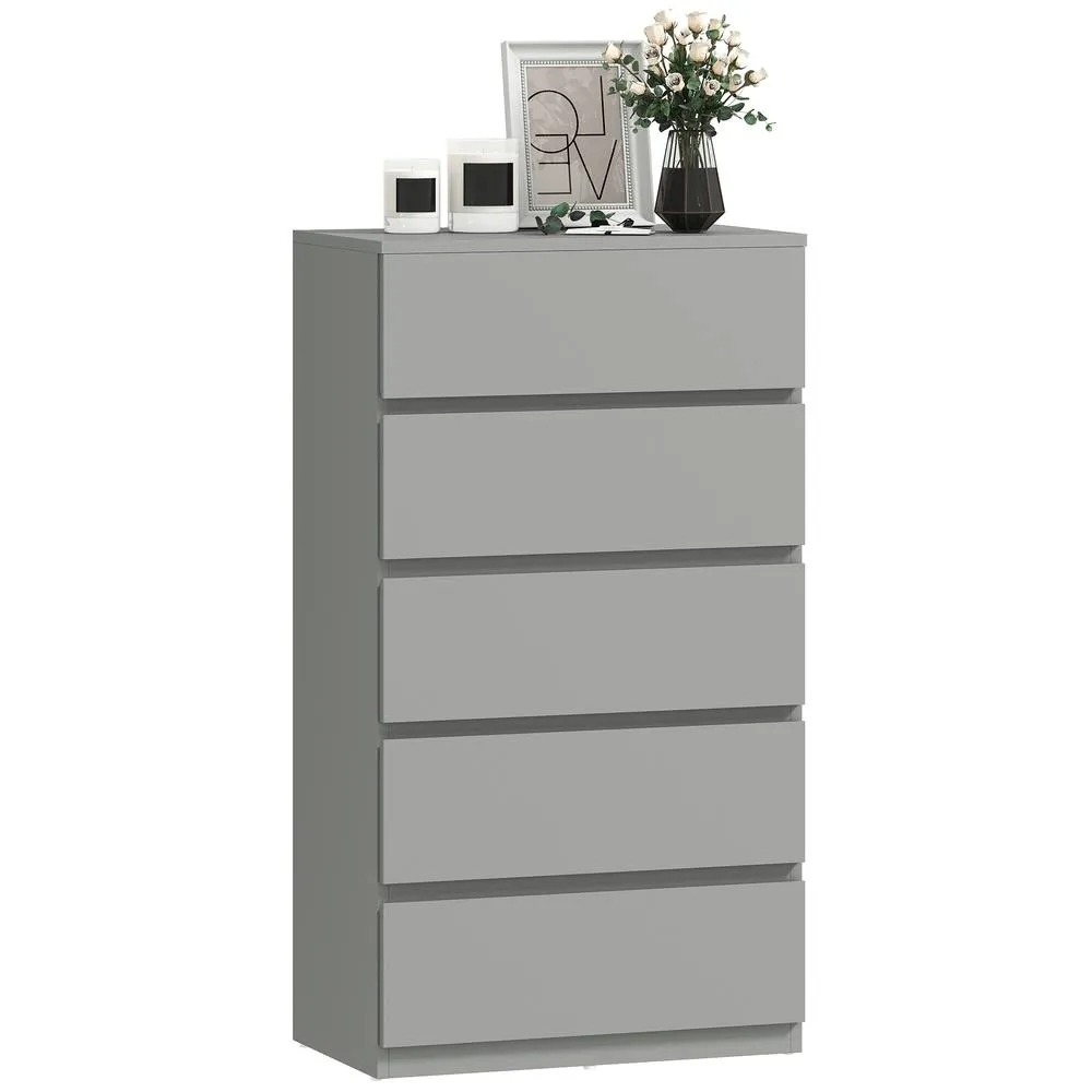 HOMCOM Bedroom Chest of Drawers, 5 Drawers Dresser, Drawer Unit in Grey 2