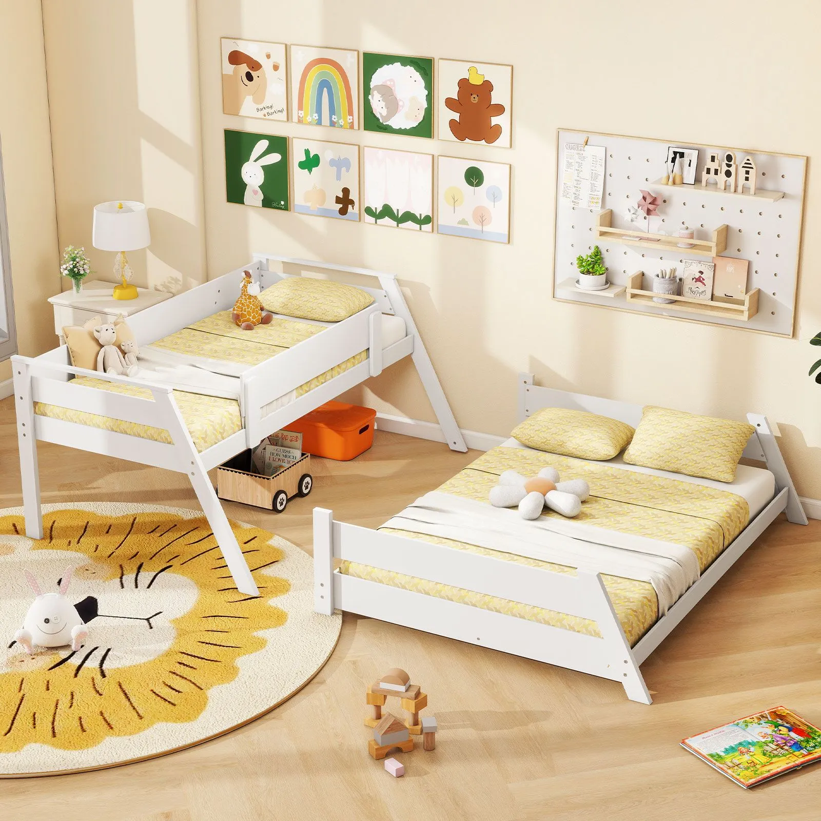 Costway 2-in-1 Single Over Double Bunk Bed Convertible Bed Frame w/ 2 Ladders in White 5