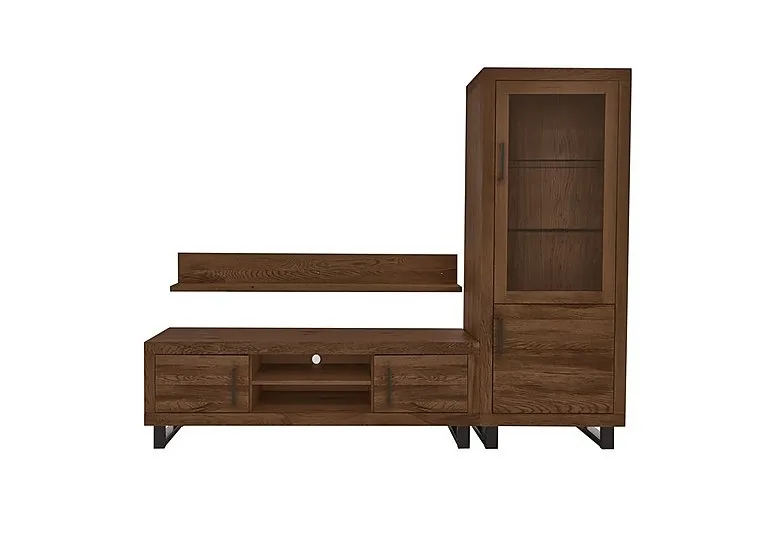 Terra Small Media Set with TV Unit, Small Right Hand Display Cabinet and 150cm Wall Shelf - Desert