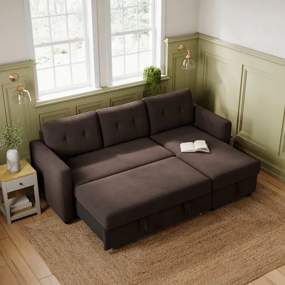 Barker Velvet Trundle Corner Chaise Sofa Bed 2