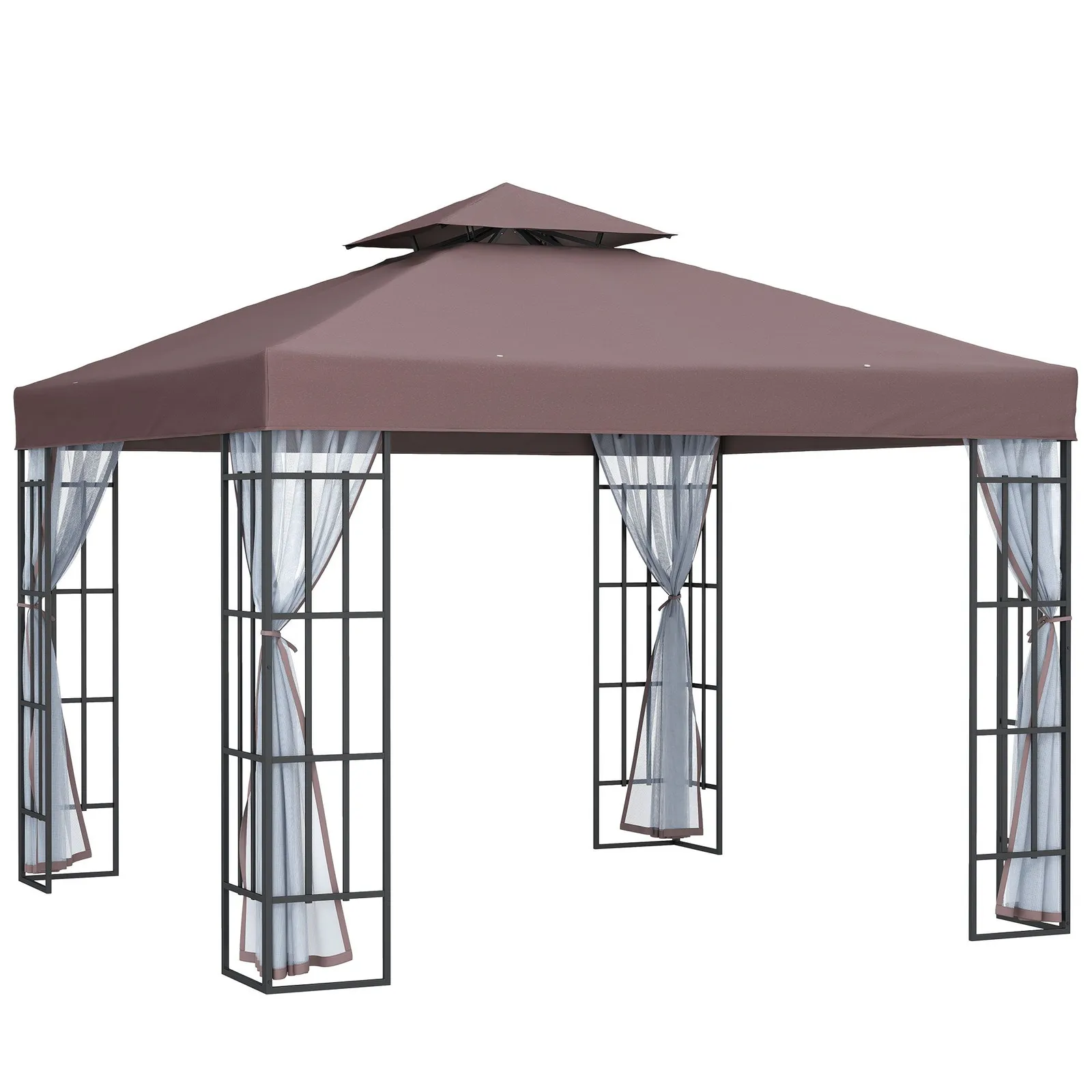 OUTSUNNY 3 x 3(m) Patio Gazebo Canopy Garden Pavilion with 2 Tier Roof in Brown 2