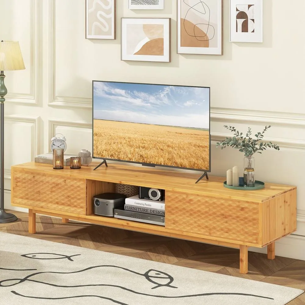 Costway Bamboo TV Stand for 65" TVs 160cm Mid Century Modern TV Console Table in Natural 3