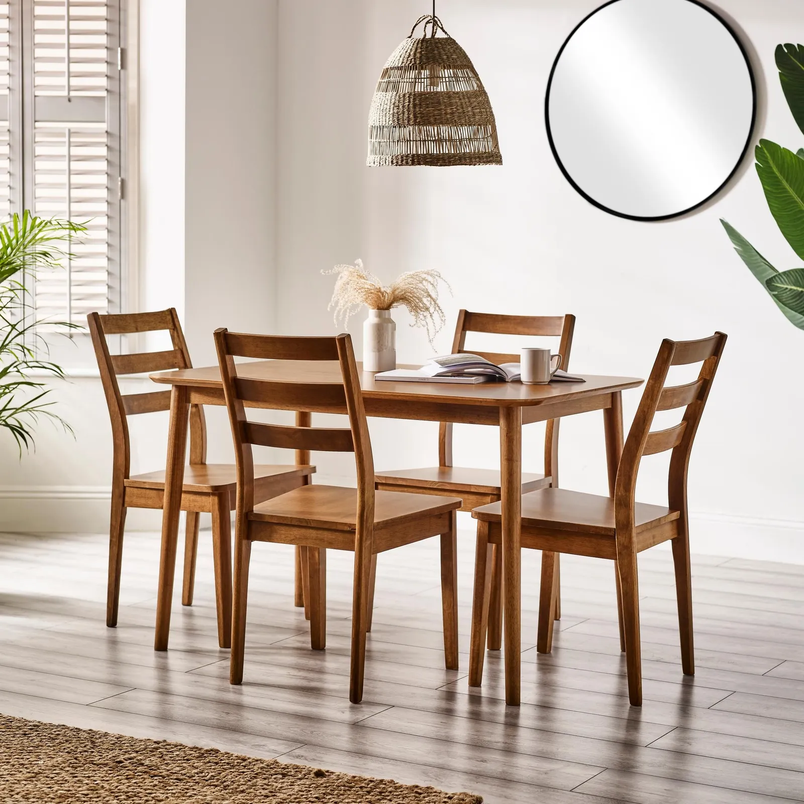 FurnitureboxUK Lynton Small Walnut Colour Wooden Dining Table & 4 Dining Chairs