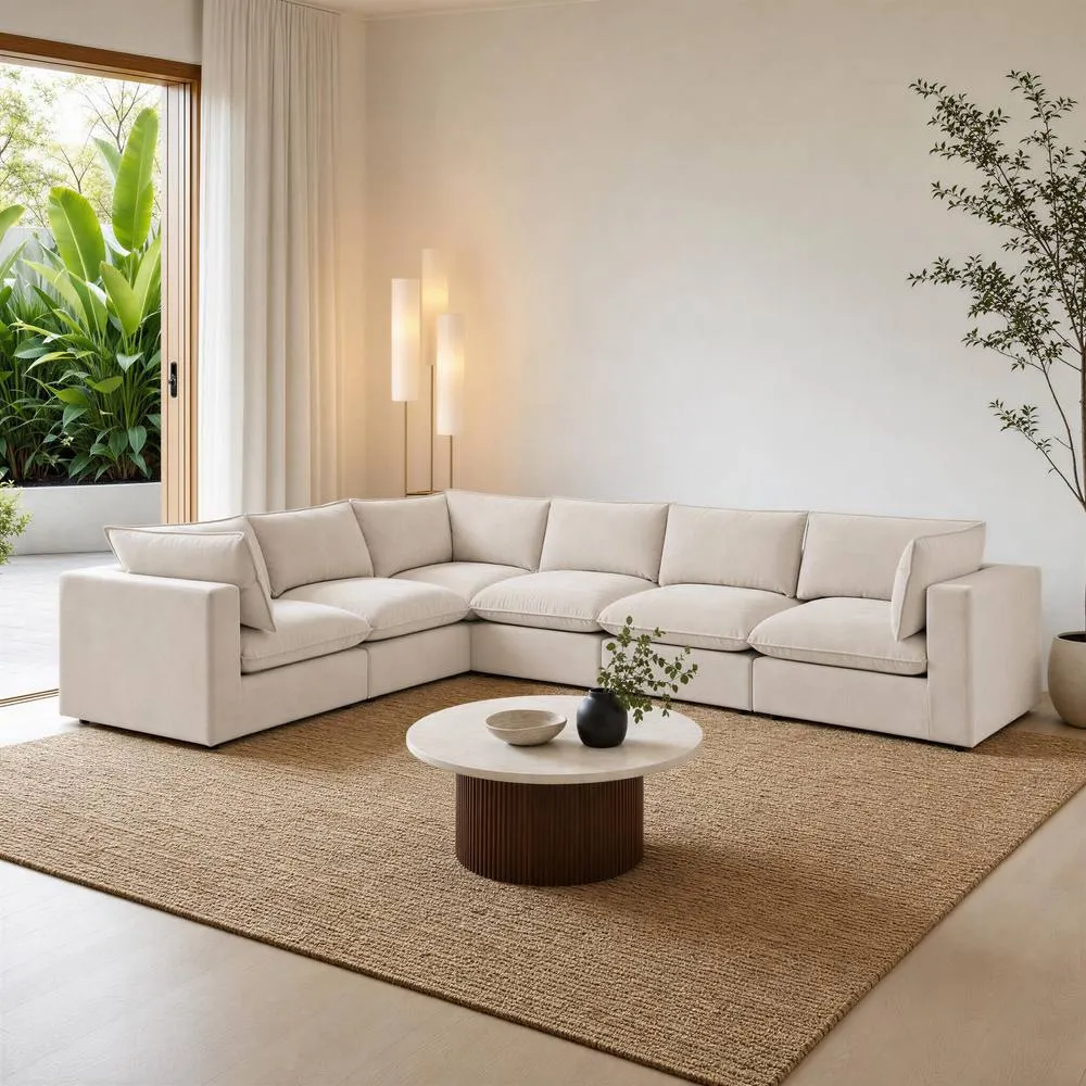 FurnitureboxUK Echo Linen-Look Fabric 5 Seater L-Shaped Modular Corner Sofa in Cream 5