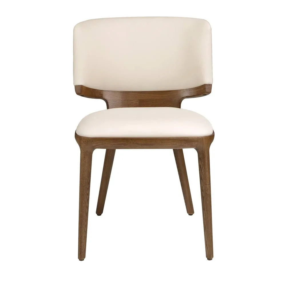 Angel Cerda Cream Leatherette Dining Chair with Walnut Legs 2