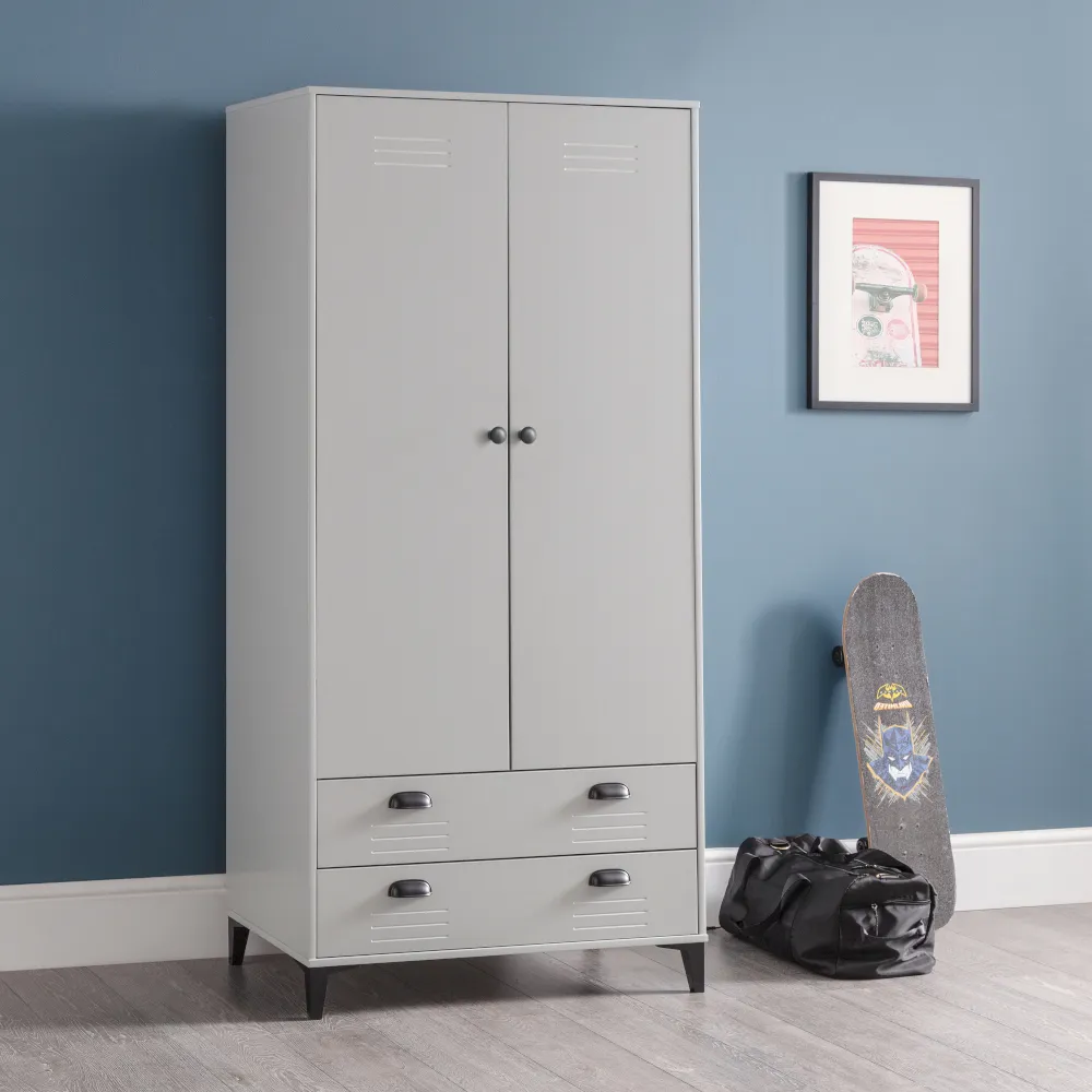 Lakers Locker Grey Wooden 2 Door Combination Wardrobe