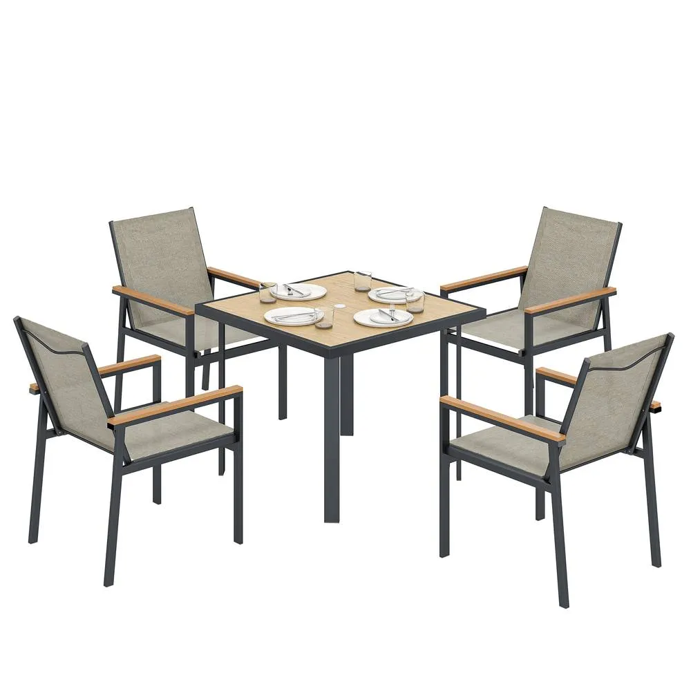 OUTSUNNY 5 Piece Garden Dining Set, Outdoor Table & 4 Chairs in Beige 2