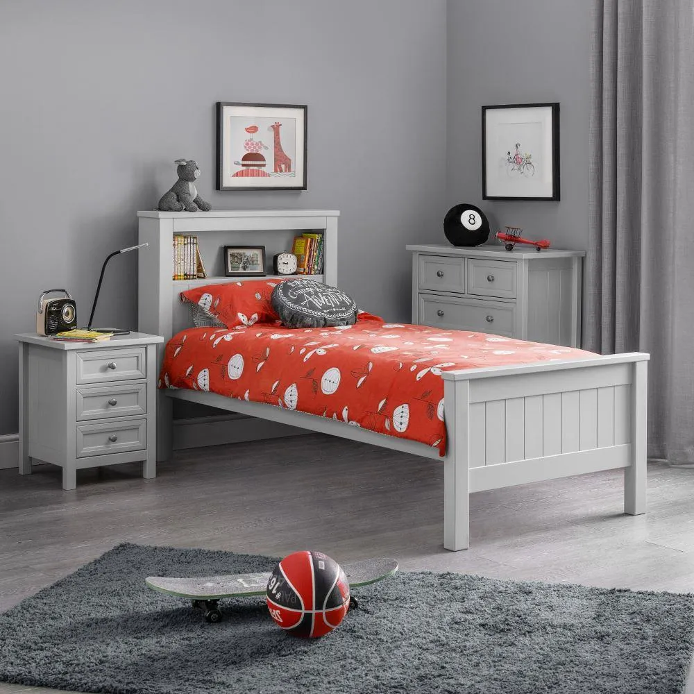Maine Dove Grey Wooden Bookcase Bed Frame - 3ft Single