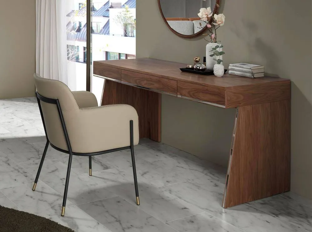 Angel Cerda Walnut Veneer Desk 3 Soft-Close Drawers, 160x61x76 cm in Brown 3