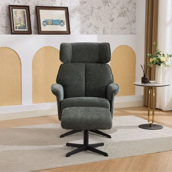Gretna Chenille Swivel Chair with Footstool 3