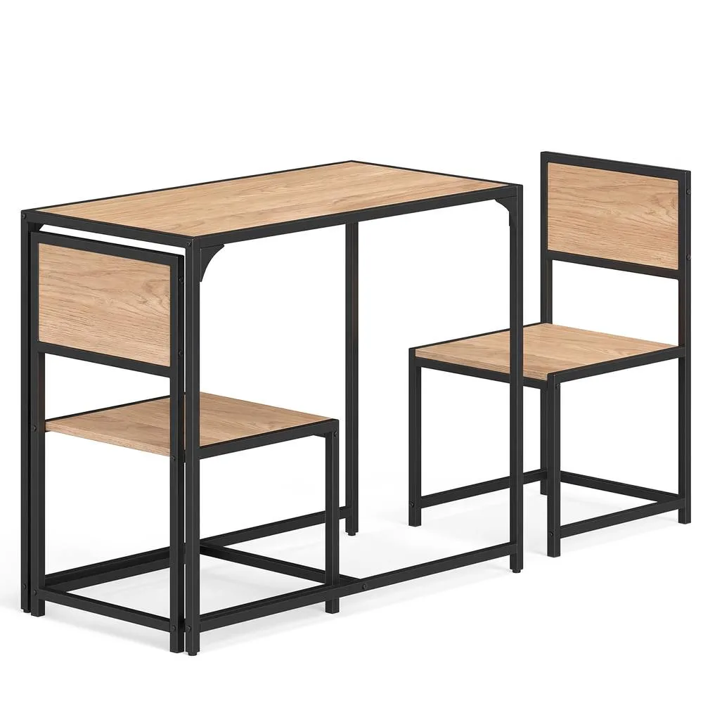 Costway 3 PCS Industrial Dining Table Set Rectangular Kitchen Table & 2 Chairs in Natural 3
