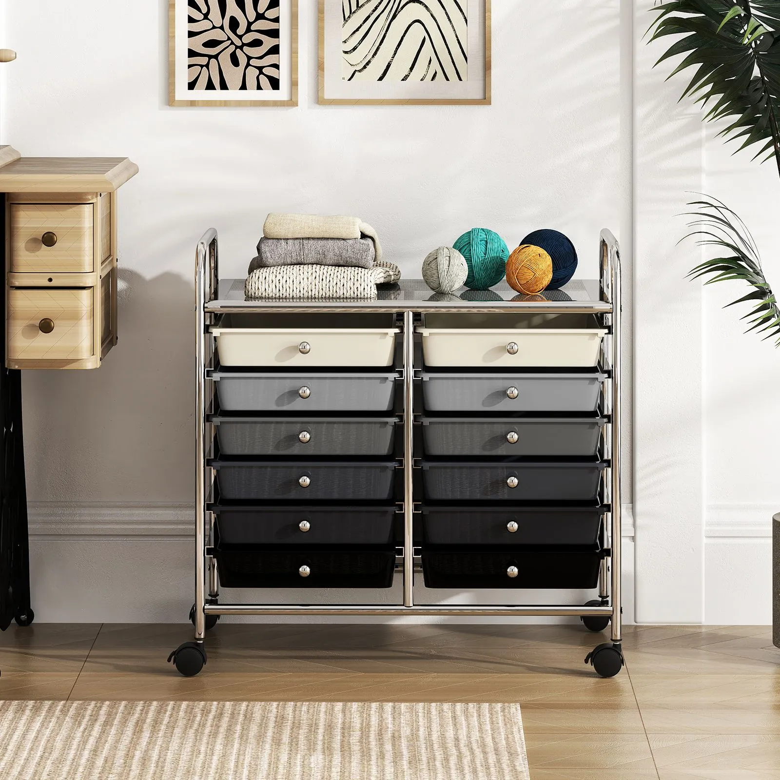 Costway 12 Drawers Multi-Purpose Utility Cart Storage Rolling Cart in Black 3