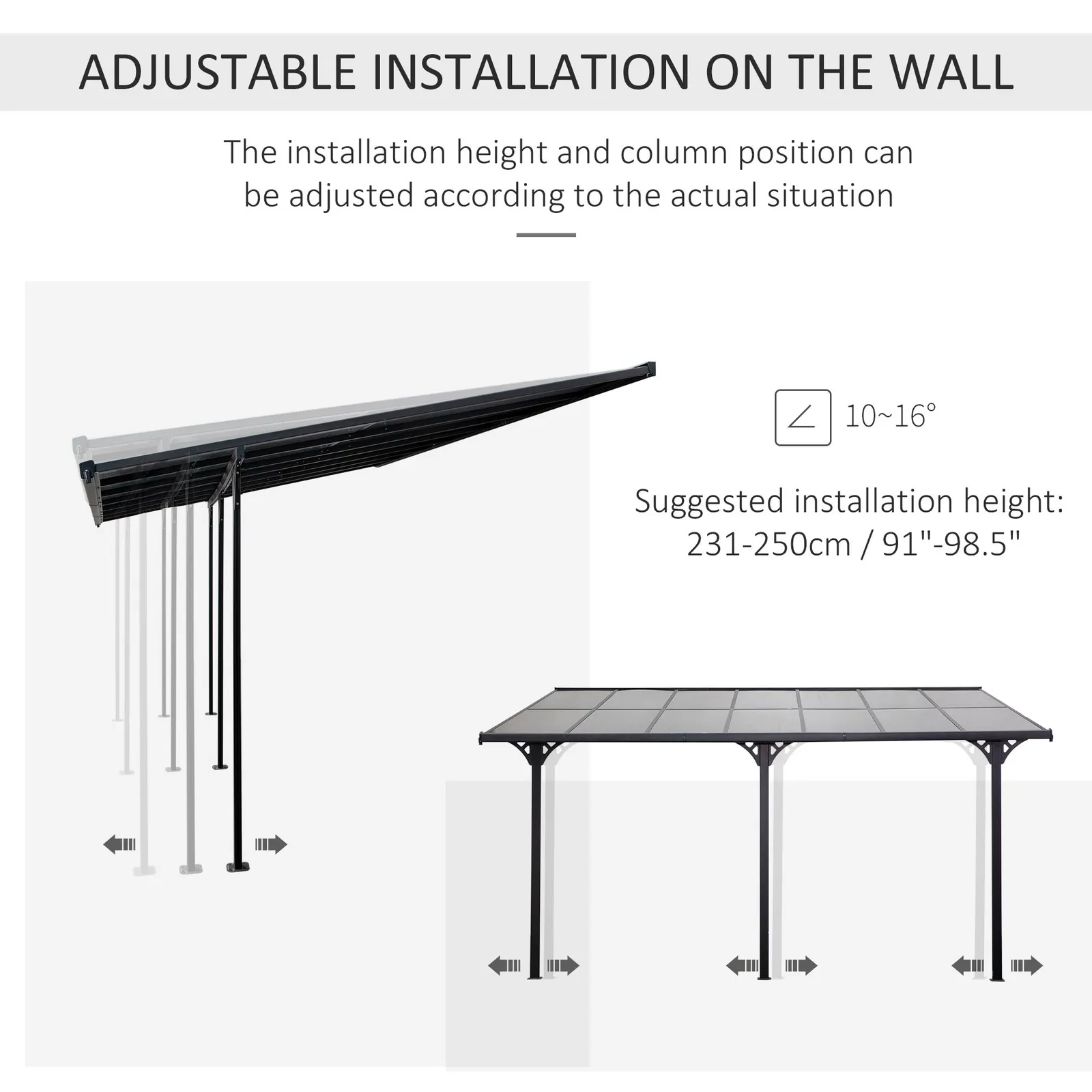 OUTSUNNY Outdoor Patio Gazebo Pergola, Aluminum Post, 4.35 x 3 m PC Roof in Grey 4