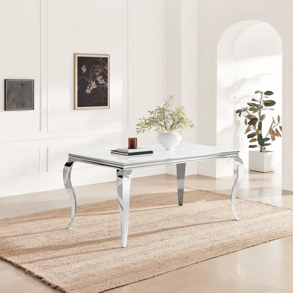 FurnitureboxUK Skye Rectangle Marble Effect Dining Table & 6 Grey Belgravia Chairs 3