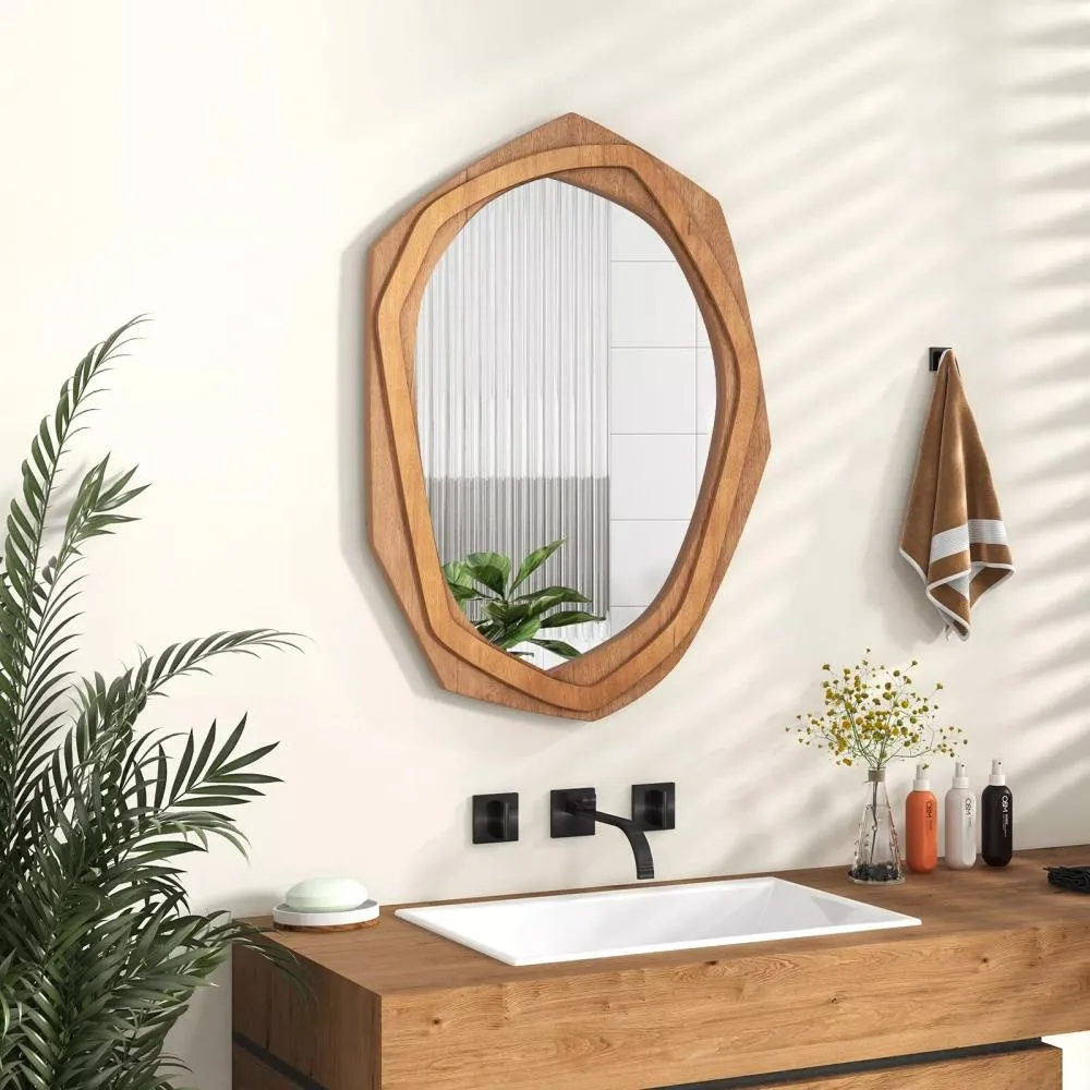 Costway Irregular Framed Decoration Wall Mirror Makeup Vanity Mirror W/Expansion Screws in Natural 3
