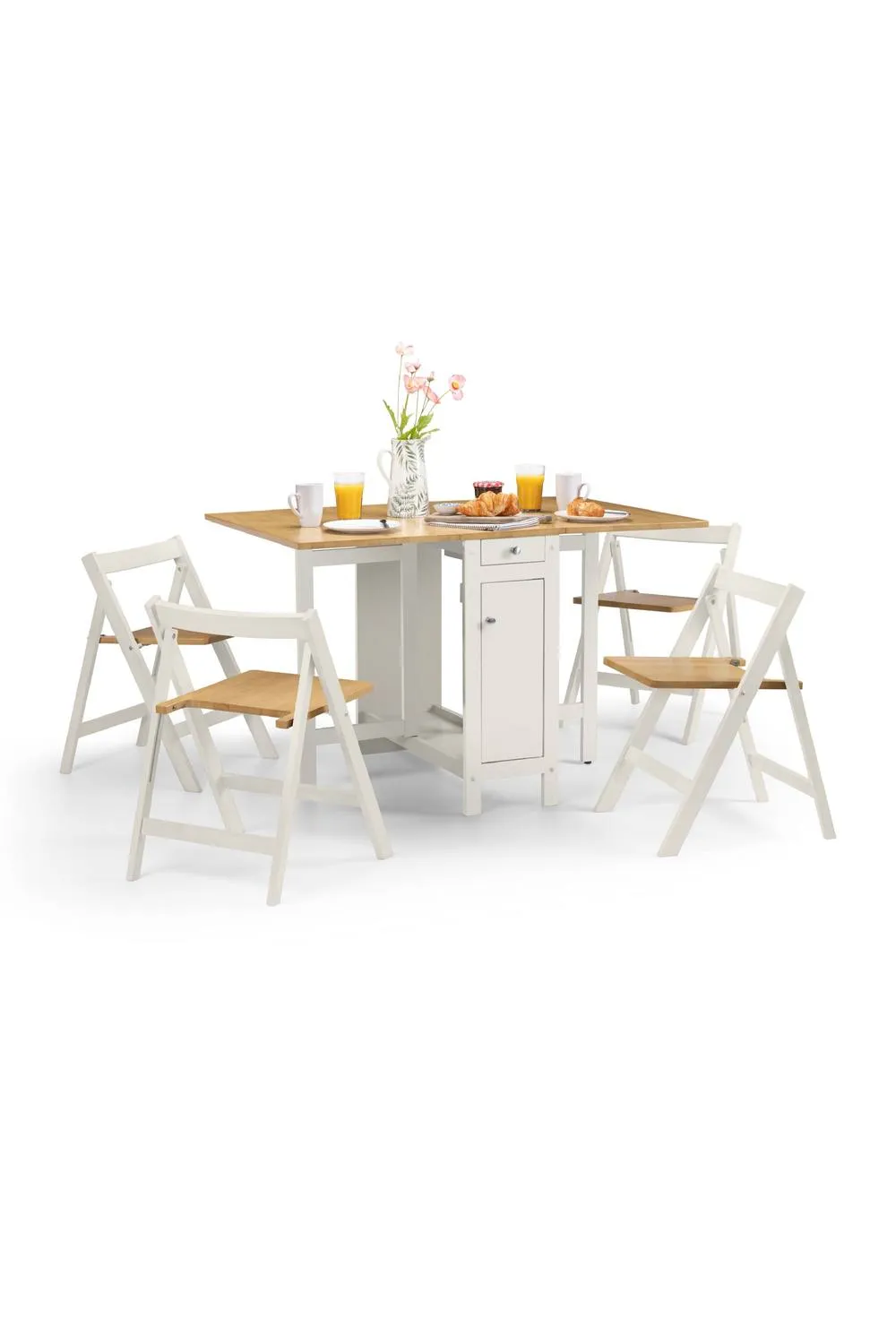 Julian Bowen Savoy 4 Seater Drop Leaf Gateleg Dining Set with Folding Chairs in White 2