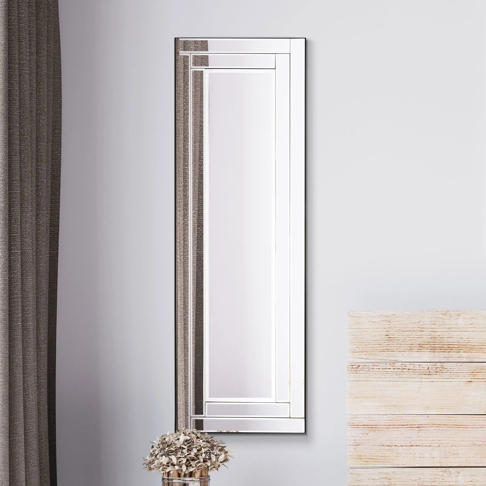 MirrorOutlet Luxford All Glass Bevelled Dress Mirror 120 x 40 CM in Silver 2