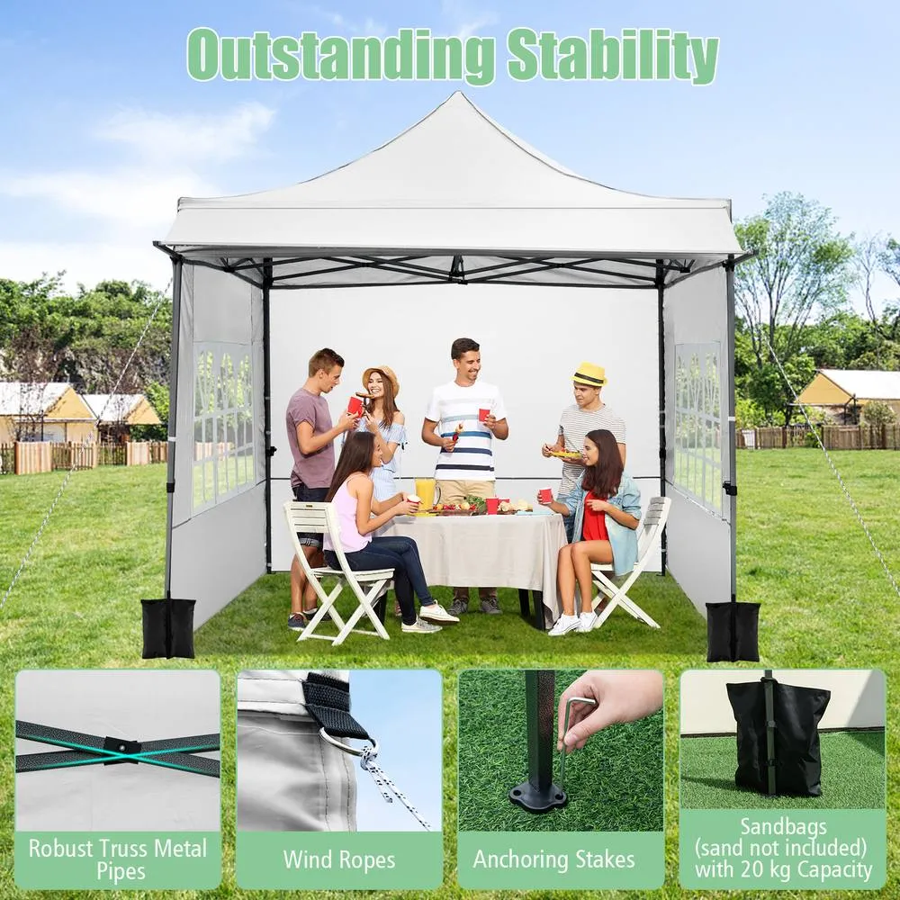 Costway 10 x 10 Pop Up Canopy Tent with Wheeled Bag & 4 Sandbags in White 5