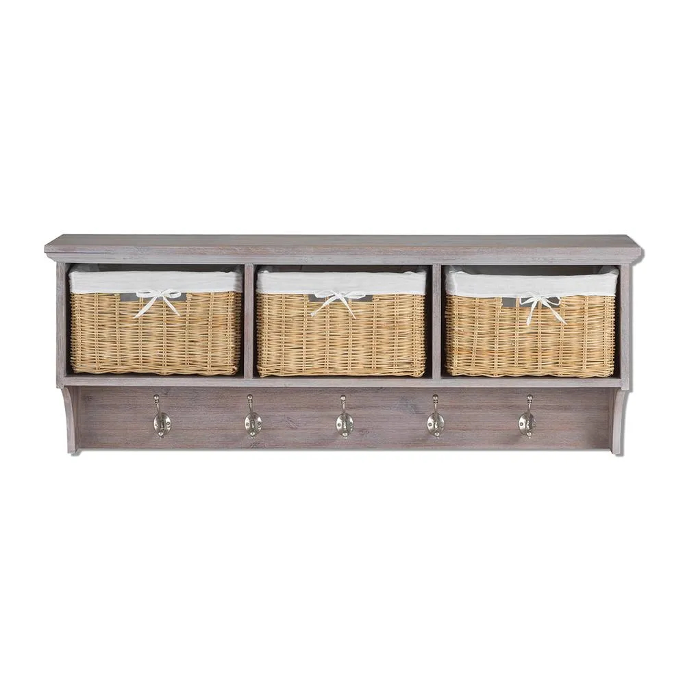 Statement Furniture Tetbury Acacia Wood Coat Rack / Shelf with Storage Baskets - Large in Brown 3