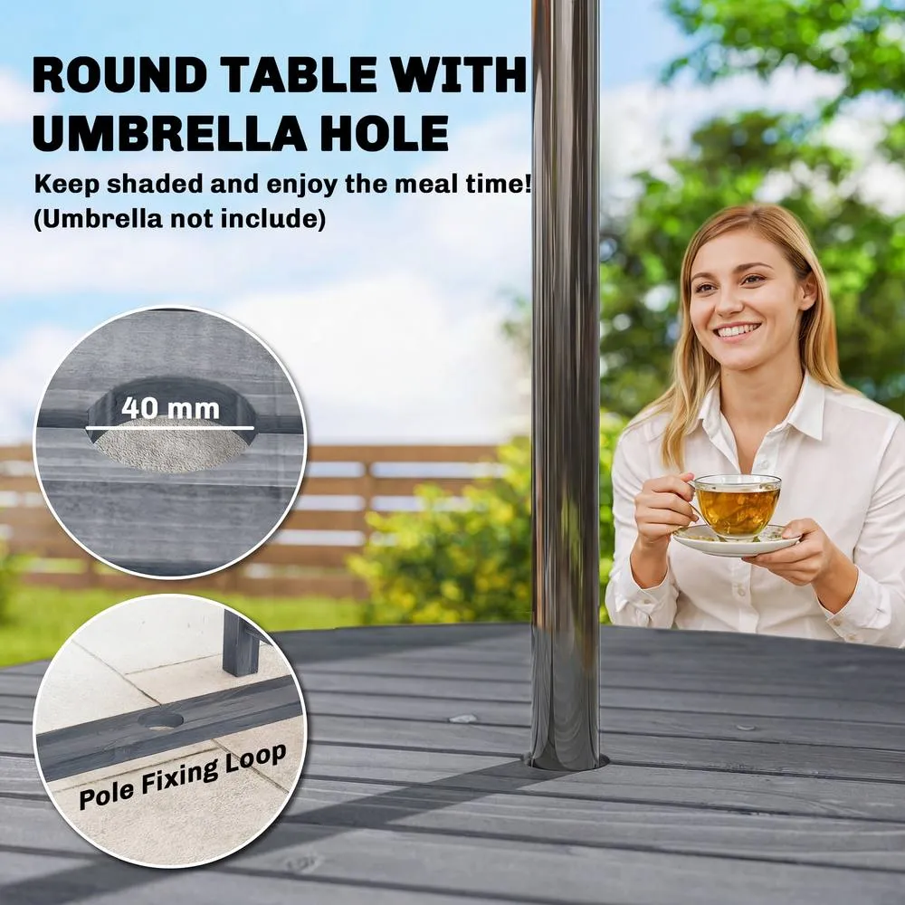OUTSUNNY Garden Dining Set, Round Table & Chairs w/ Parasol Hole in Grey 5