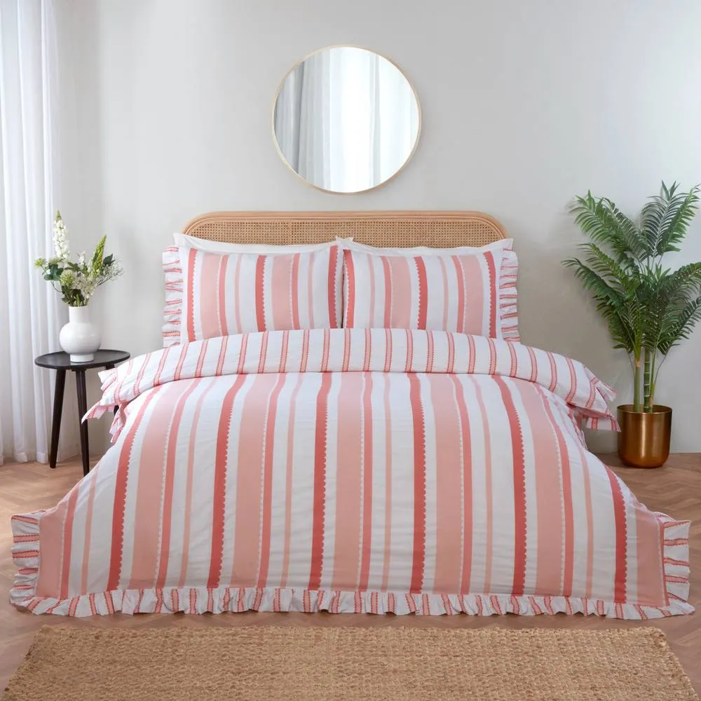Rapport Home Maya Stripe Polycotton Reversible Duvet Cover Set with Pillowcase in Pink 4