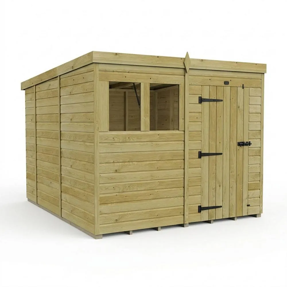 Buttercup Farm 8ft x 10ft Pent Garden Shed Single Door With Windows - Timber in Brown