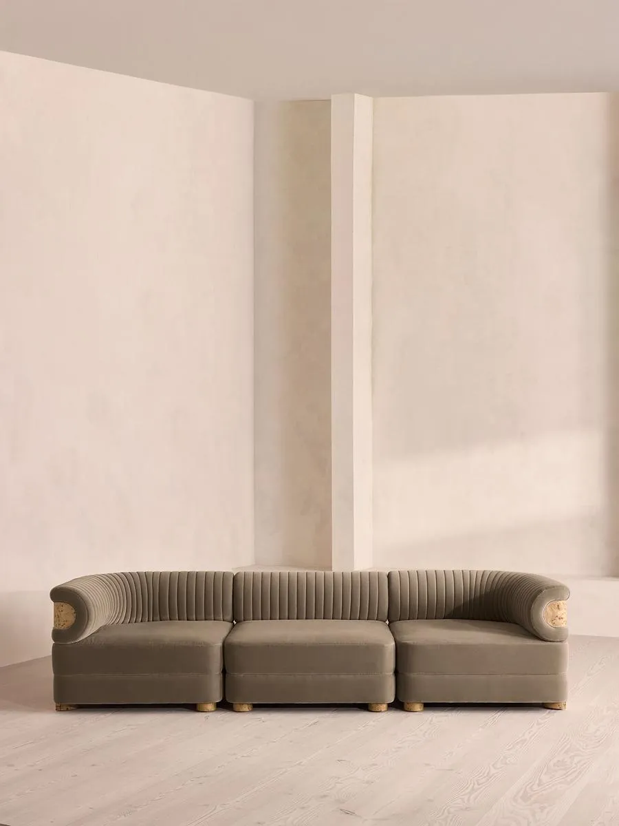 Caleb Modular Four Seater Sofa, Velvet, Taupe, Blonde Burl