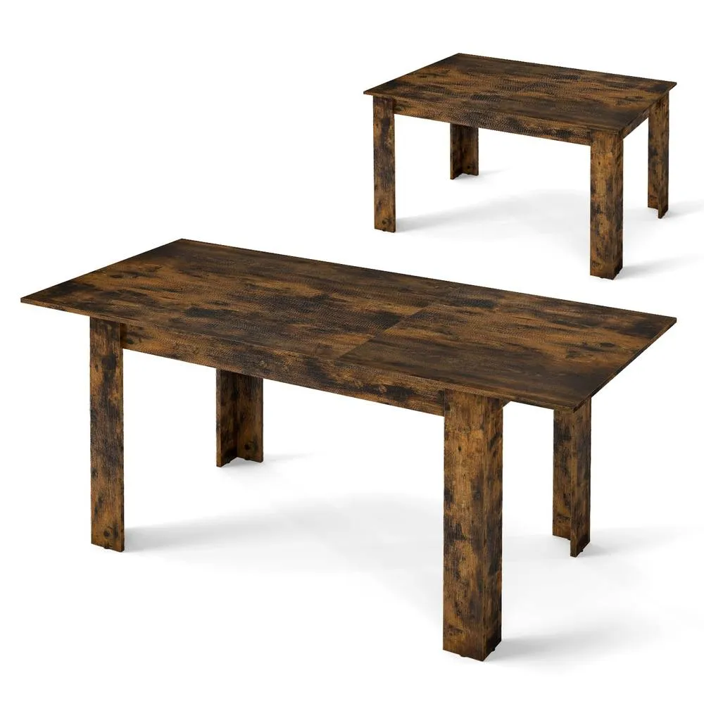 Costway Extendable Dining Table Modern Kitchen Table w/ L-shaped Legs Rustic Brown