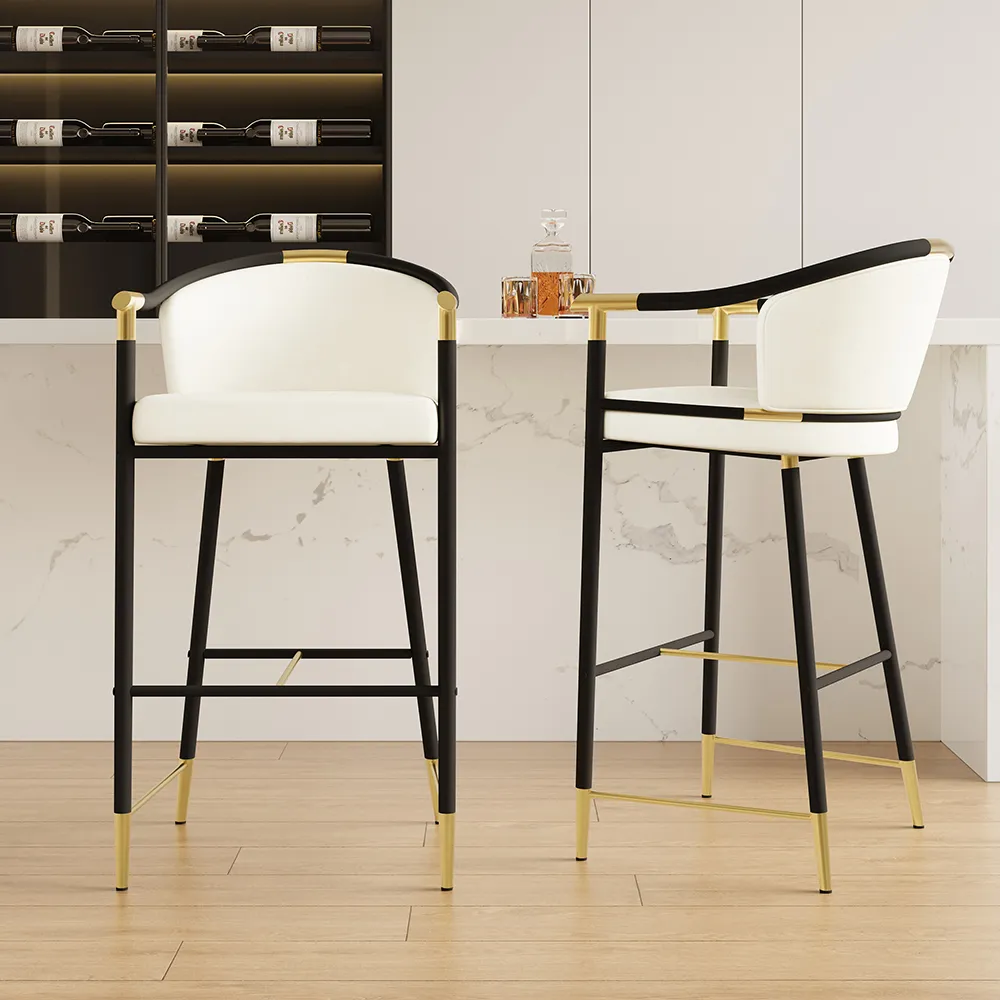 Cranis Bar Height Bar Stool with Arms in Beige Upholstery Velvet, 8-Piece Set