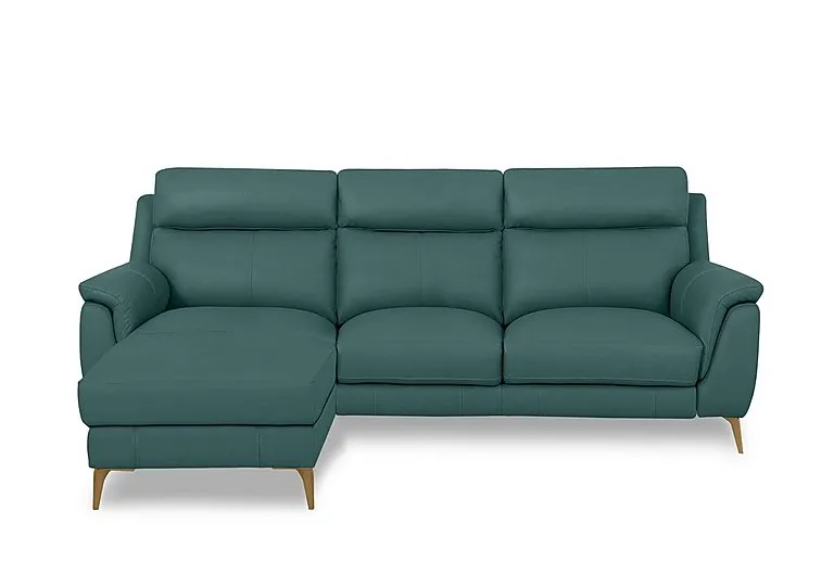Eclipse Leather 3 Seater Left Hand Facing Chaise End Sofa - Lake Green