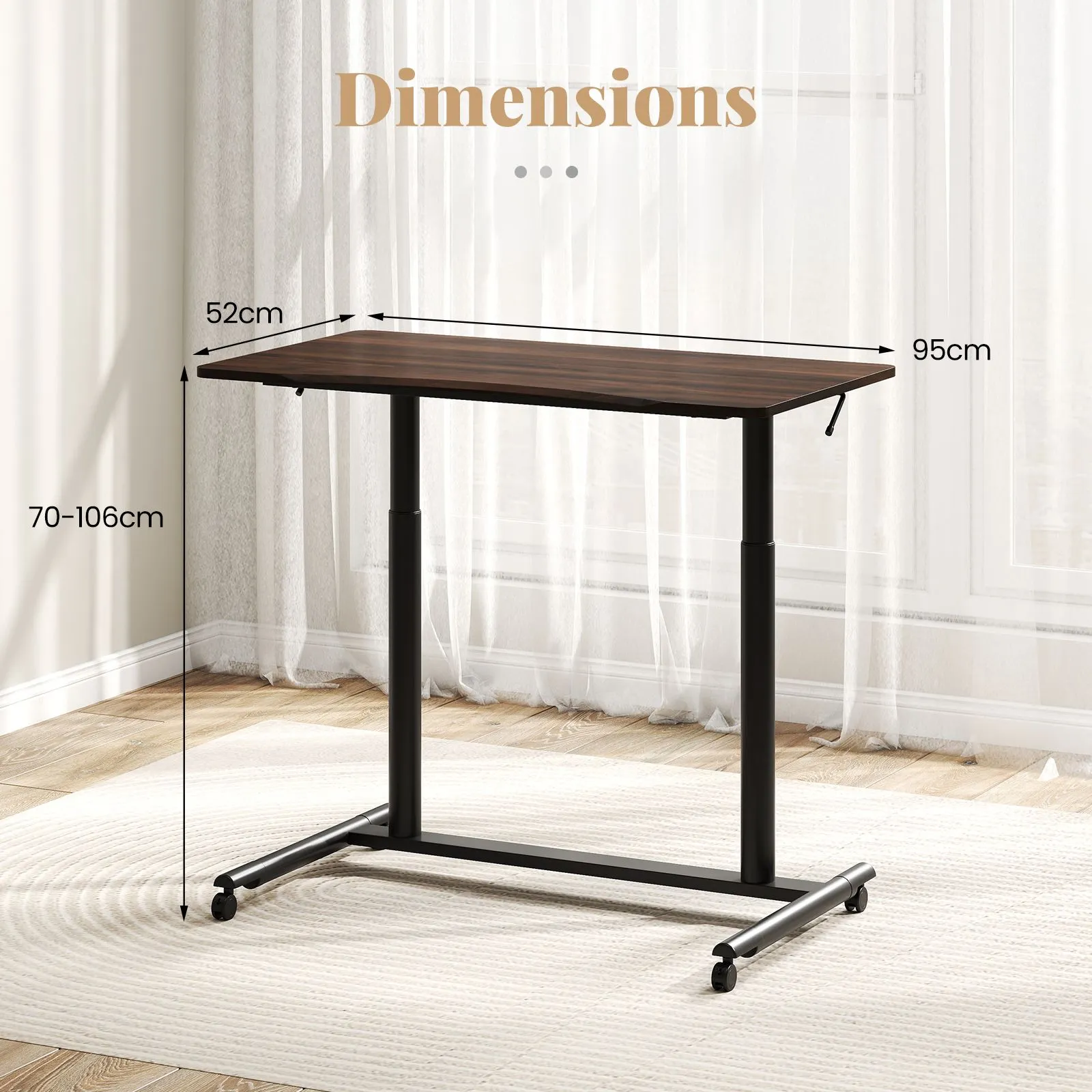 Costway Mobile Standing Desk C-Shaped Sit Stand Desk w/Adjustable Height in Brown 2