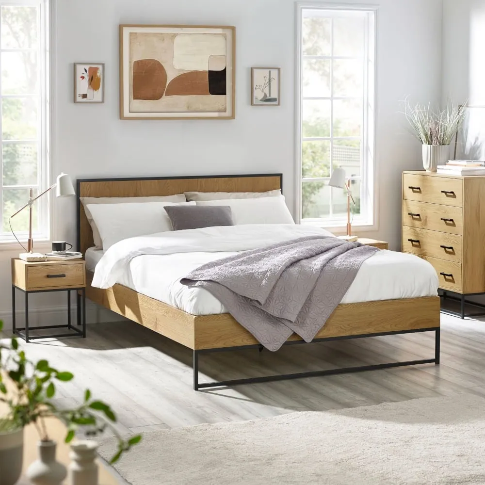 Harlow - King Size - Wood and Metal Bed - Black/Oak - Wooden/Metal - 5ft