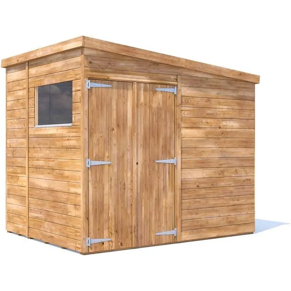 Dunster House Wooden Bike Shed 2.4x1.8m Pent Roof With Windows 15mm Overlord Modular in Brown