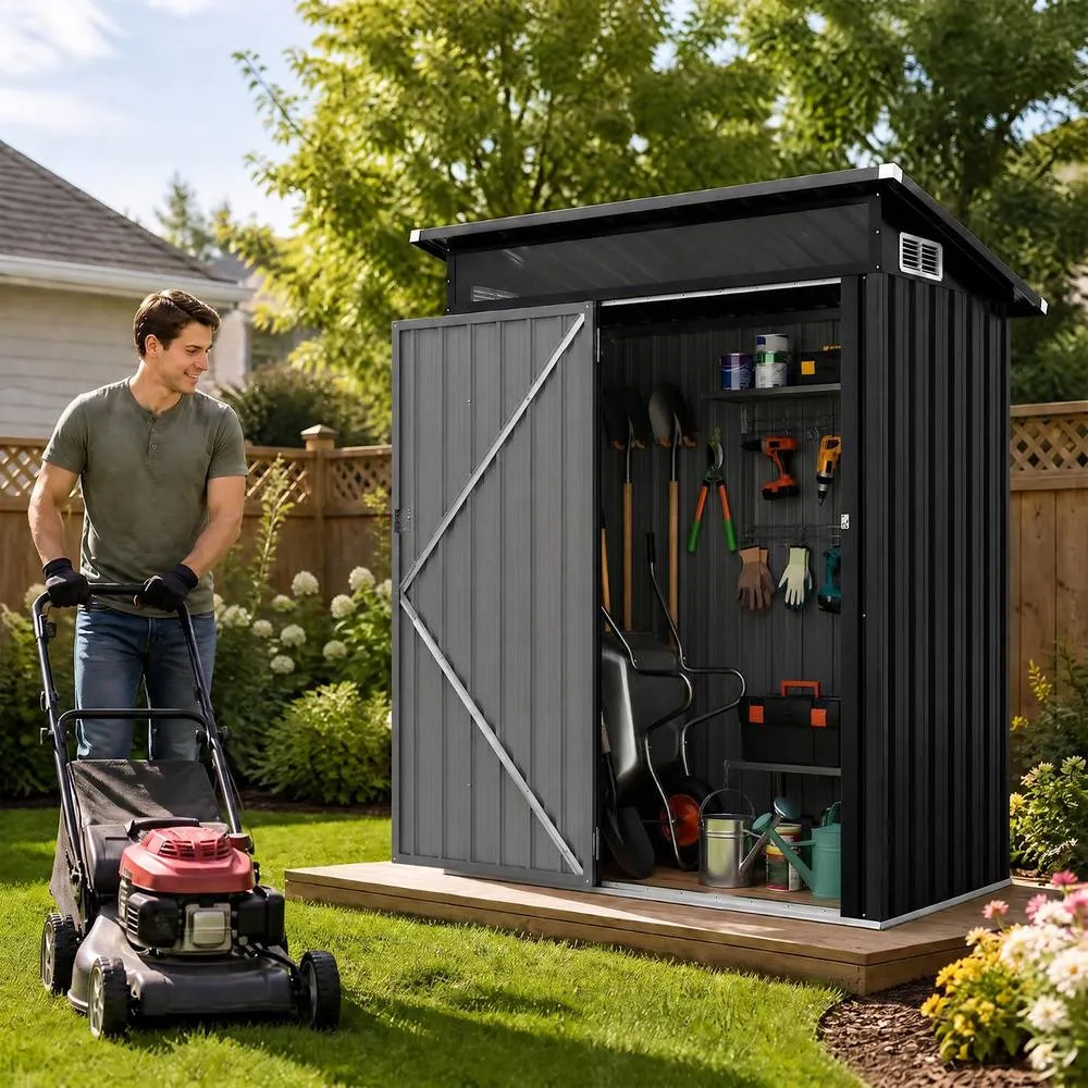 Costway Heavy-Duty Color Galvanized Steel Garden Shed Waterproof Tool House in Grey 4