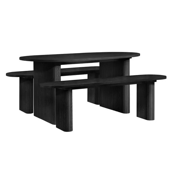 Axel Fluted Oval Dining Table with 2 Benches 4