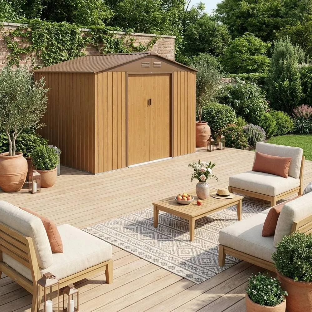 sweeek Metal Garden Shed 5.29m² With Anchoring Kit in Light Brown 1