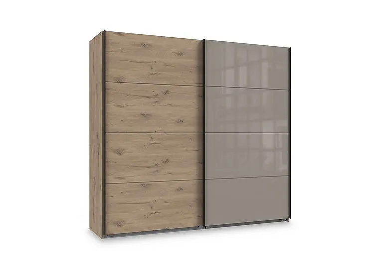 Antoni 225cm 2 Door Nordic Oak Sliding Wardrobe with 1 Nordic Oak Door and 1 Glass Door