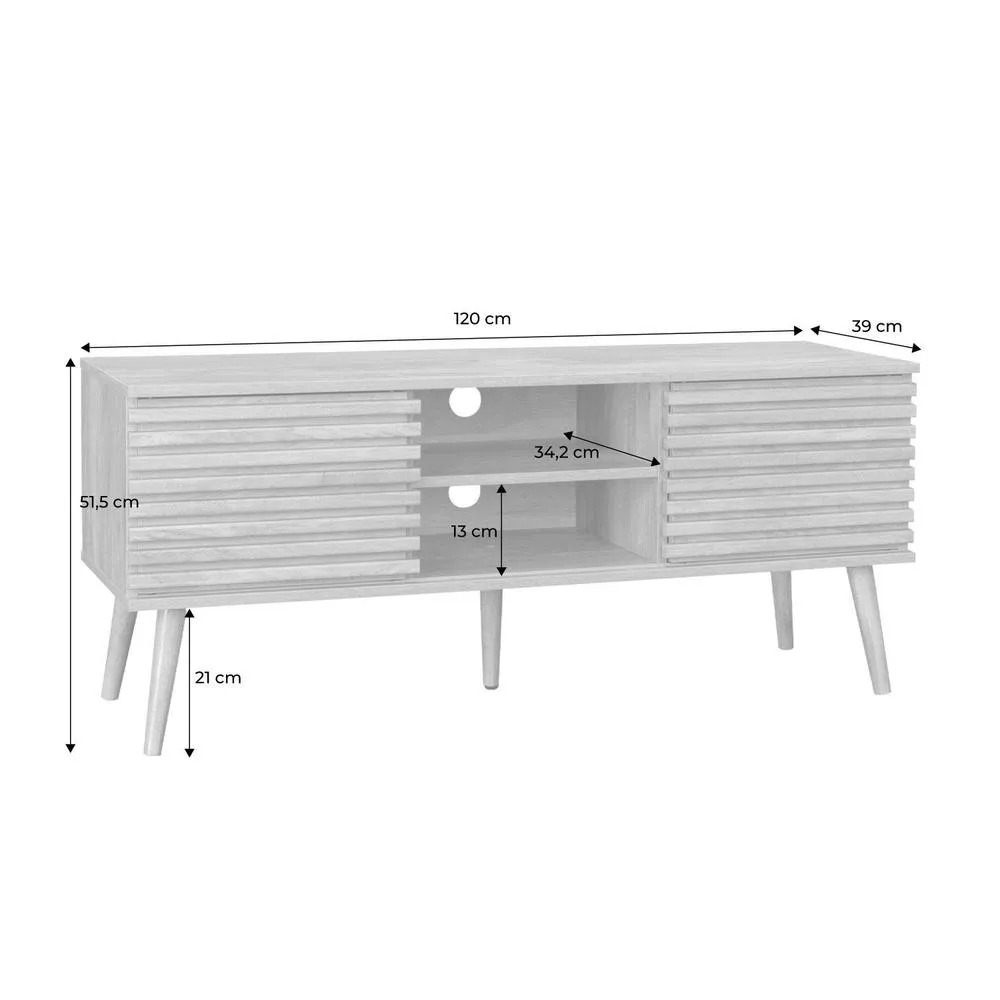 sweeek 120 Cm Scandinavian Tv Unit Grooved Wooden Effect 2 Doors in Light Brown 5